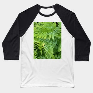 Lush green fern leaves, tropical forest print in vivid colors Baseball T-Shirt